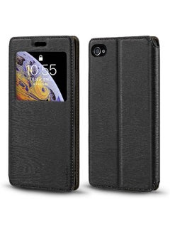 Iphone 4S Case Wood Grain Leather Case With Card Holder And Window Magnetic Flip Cover For Iphone 4S