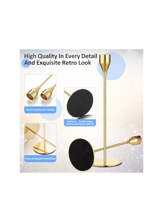The Bros 3 Pcs Gold Candleholders, Taper Candles Candlestick Holders Set, For Candle Sticks, Table Centerpiece Decorative, Decorative Candlestick Holder For Wedding, Dinning, Party, Living Room - Image 2