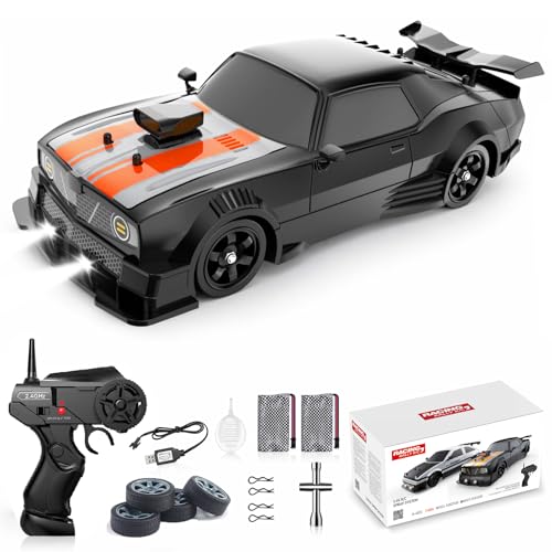 Desdoni Remote Control Car RC Drift Car 116 Scale 4WD 18KMH High Speed Model Vehicle 24GHz with LED Lights Spray Rubber Tire Racing Sport Toy for Adults Boys Girls Kids Gift 2Pcs Rechargeable Batteries - Image 1