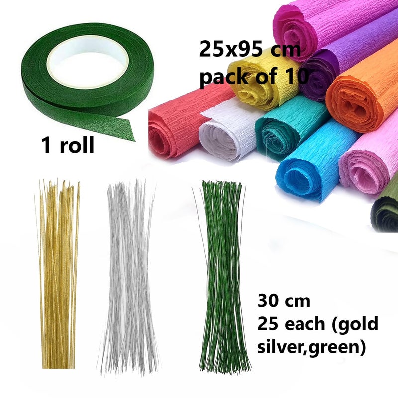 Artzone Crepe Paper Sheets, 25 Floral Stems, 1 Green Floral Tape - Perfect for Crafting Beautiful Flowers - Image 2