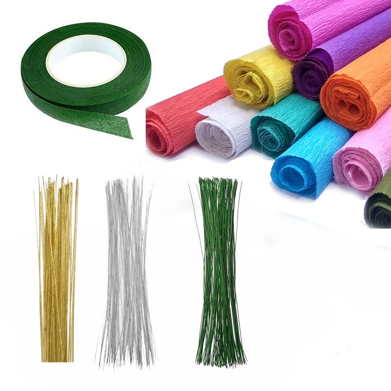 Artzone Crepe Paper Sheets, 25 Floral Stems, 1 Green Floral Tape - Perfect for Crafting Beautiful Flowers - Image 1