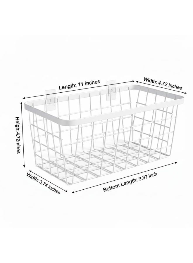 LeleCAT White Hanging Kitchen Baskets For Storage Adhesive Sturdy Small Wire Storage Baskets with Kitchen Food Pantry Bathroom Shelf Storage No Drilling Wall Mounted,2 PACK,White - Image 2