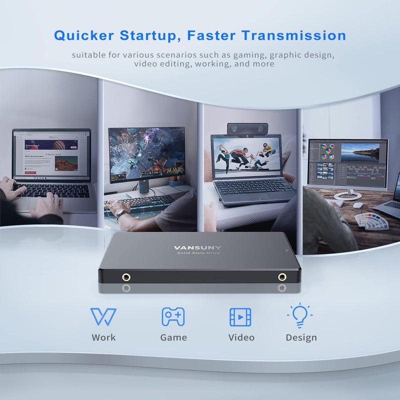 فانسوني 1 تيرابايت SATA III SSD داخلي 2.5 بوصة SSD داخلي متقدم 3D NAND فلاش حتى 500 ميجابايت/ثانية قرص صلب SSD لجهاز الكمبيوتر والابتوب - Image 4