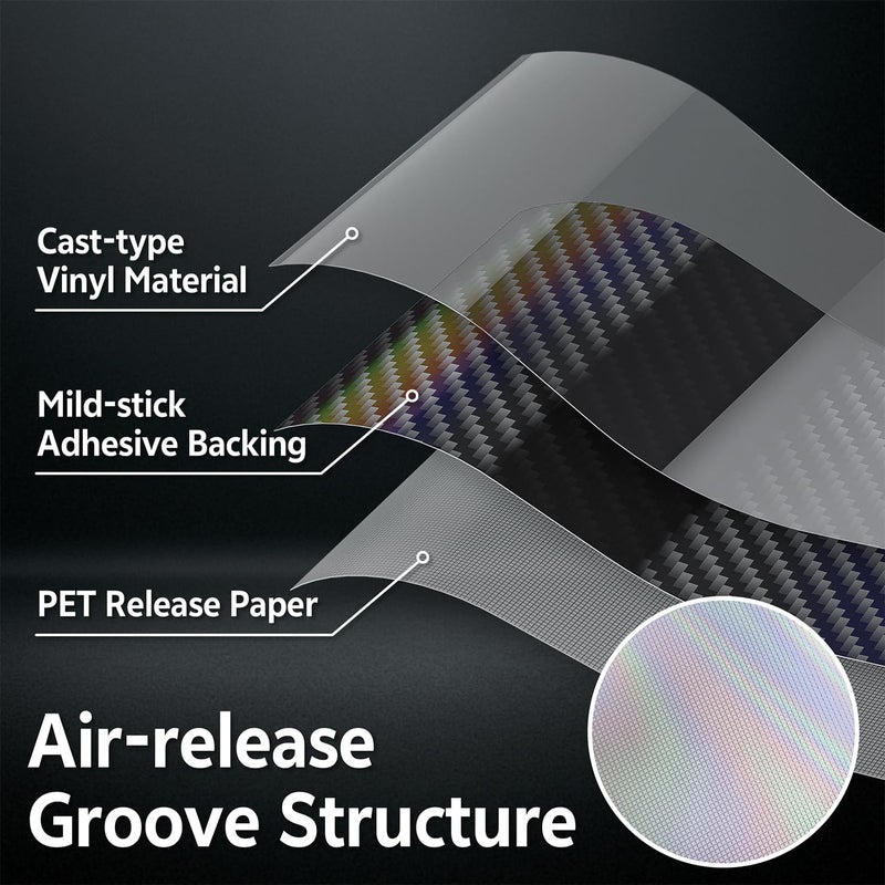 Foneso 2D Holographic Carbon Fiber Vinyl Wrap, High Gloss Black Chrome Wrapping Film with Air Release Technology Auto Car Sticker Decal Sheet, Self Adhesive DIY Paint Replacement Wrap Roll 1ft x 10ft - Image 4