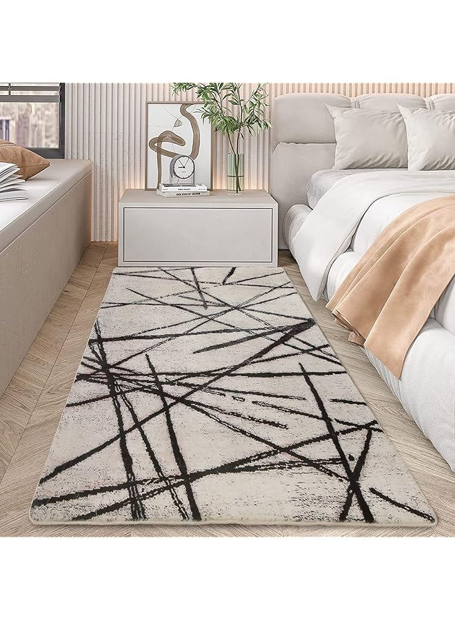 The Bros Area Rugs Soft Modern Rug Carpet Geometric Stripe Rug Non Slip Cashmere Rug for Bedroom Living Room Floor Mat (Beige, 80 x 120 cm) - Image 1
