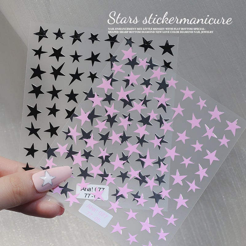 Net Red Explosions Sweet Cool Nail Jewelry Gold And Silver Stars Black And White Color Five-Pointed Star 3D Adhesive Nail Stickers - Image 3