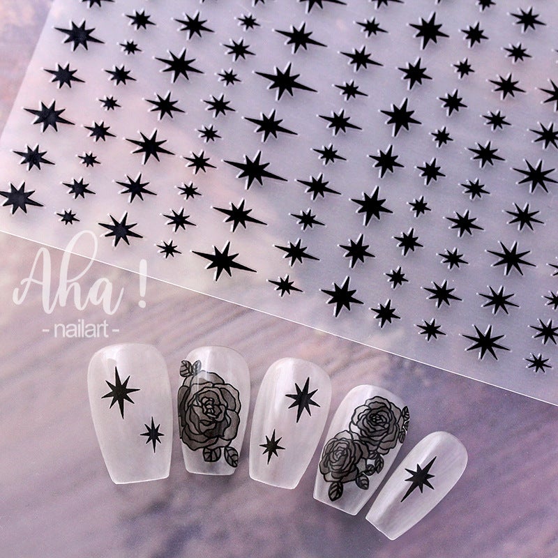 Net Red Explosions Sweet Cool Nail Jewelry Gold And Silver Stars Black And White Color Five-Pointed Star 3D Adhesive Nail Stickers - Image 5