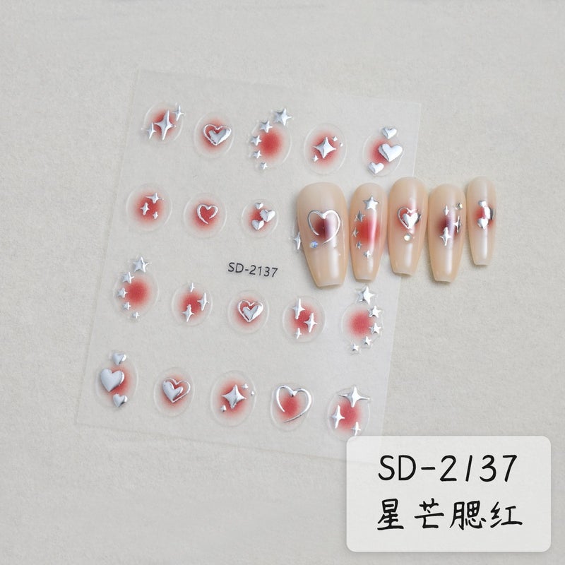 Net Red Explosions Sweet Cool Nail Jewelry Gold And Silver Stars Black And White Color Five-Pointed Star 3D Adhesive Nail Stickers - Image 1