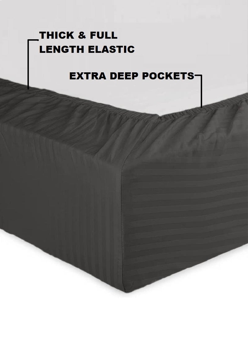 Blueberry Cotton King Striped Fitted Elastic Pack of 3 Bedsheet 200x200+20cm  - Image 3
