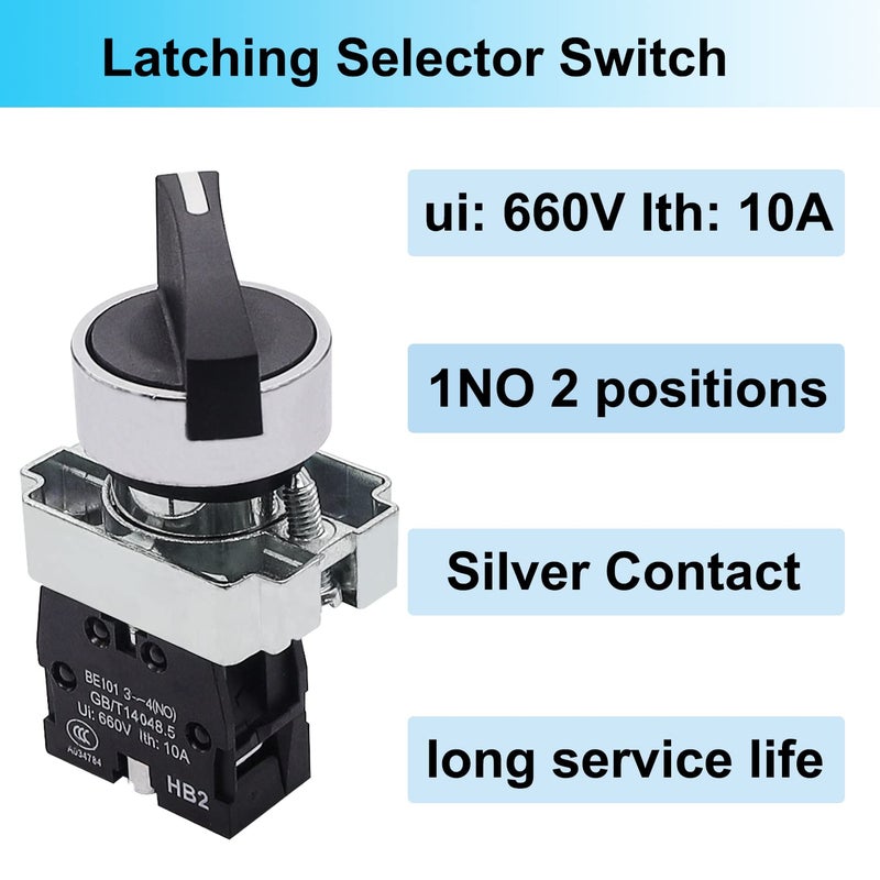 TWTADE / 2Pcs 22mm Selector Switch SPST 1 NO 2 - Positions Maintained Latching Rotary Selector Switch 440V 10A XB2-10XB/21-HB2-BJ21 - Image 2