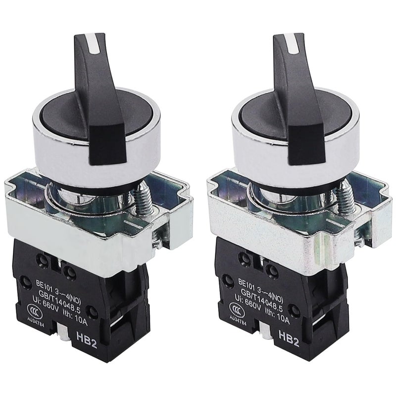 TWTADE / 2Pcs 22mm Selector Switch SPST 1 NO 2 - Positions Maintained Latching Rotary Selector Switch 440V 10A XB2-10XB/21-HB2-BJ21 - Image 1
