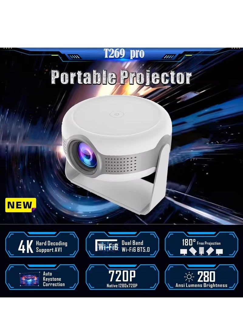 RaboS جهاز عرض Tripsky T269pro يعمل بنظام الأندرويد 12.0 جهاز عرض ذكي محمول عالي الدقة 4K Proyector 1080P تصحيح تلقائي للمسرح المنزلي  - Image 2