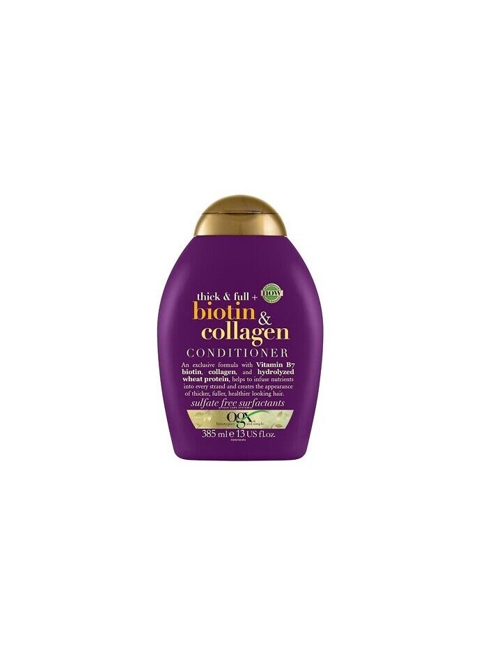 OGX, Conditioner, Thick & Full+ Biotin & Collagen, New Gentle and PH Balanced Formula, 385ml