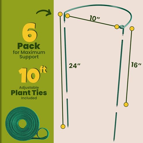 K-Brands 6 Pack Plant Support Stakes Tall Plant Stakes for Indoor and Outdoor Gardens Peony Cages and Supports Cage Rings for Potted Flowers Peony Hydrangea and Rose Bush 10 W x 16 24 H - Image 3