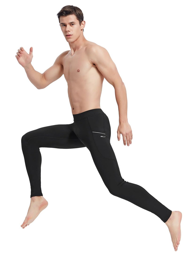 Willit Men's Active Yoga Leggings Running Quick Dry Dance Tights with Pockets Workout Compression Pants Black XXL - Image 5