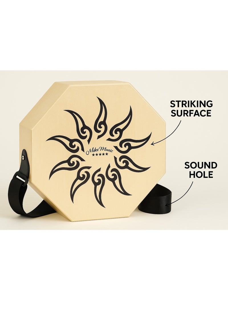 Mike Music 10-Inch Octagonal Waist Cajon Drum – Portable Wooden Hand Drum with Strap – Lightweight Tribal Design for Street Performance - Image 2
