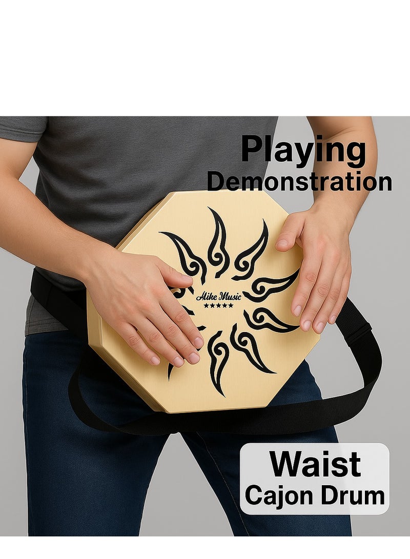 Mike Music 10-Inch Octagonal Waist Cajon Drum – Portable Wooden Hand Drum with Strap – Lightweight Tribal Design for Street Performance - Image 3