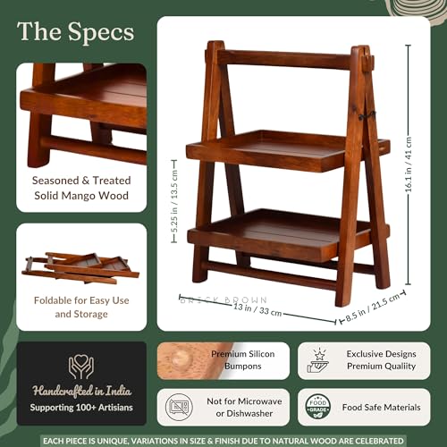 Brick Brown® Handcrafted Foldable Wooden Kitchen Organizer Rack | Spice Rack & Storage Shelf | Kitchen Countertop – Mahogany Double Tray for Home, Office & Bedroom (16x12x8.3 in) - Image 5