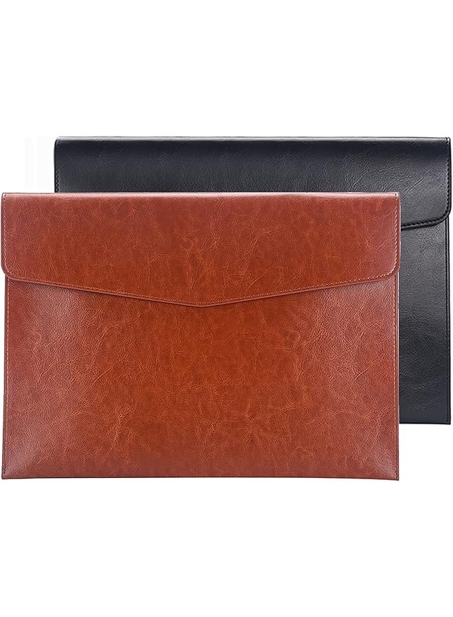 erorex Pu Leather A4 File Folder Document Holder Envelope Folder Case With Snap Closure For Receipt Contract Black And Brown - Image 1
