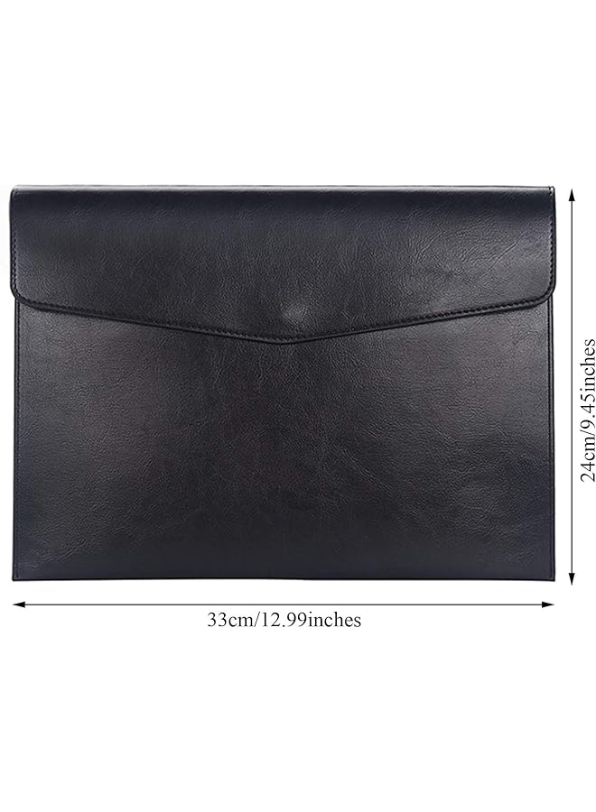 erorex Pu Leather A4 File Folder Document Holder Envelope Folder Case With Snap Closure For Receipt Contract Black And Brown - Image 2