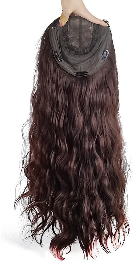 18x18cm Side Part Hair Topper Clip in 150 Density Cloud Wavy Wig 55cm Large Full Head Wear Toupee Silk Clouth Base Left Part Off Black