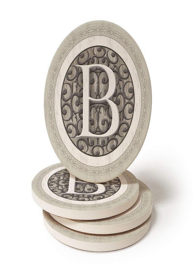 Monogram B 4 Pack Round Stone Coasters with Protective Cork Backing Artistic Absorbent Easily Wipes Clean