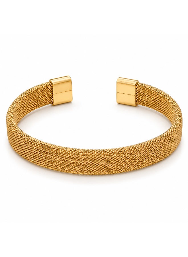 Women’s Gold-Tone Wide Mesh Cuff Bracelet with Twisted Woven Design