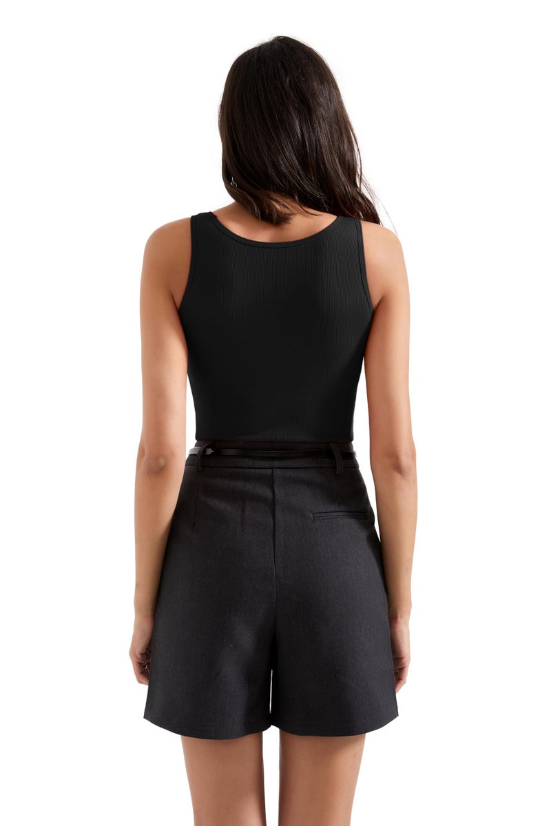 SUUKSESS Women Cotton Rib Squre Neck Tops Sleeveless Summer Padded Basic Tank Top (Black, S) - Image 4