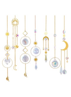 SYOSI 7Pack Crystal Suncatchers,Gold Moon Star Sun Catchers Hanging with Chain Pendant Ornament Colorful Crystal Glass Balls for Window Bedroom Car Home Garden Office Party Wedding Decorations  - Image 1