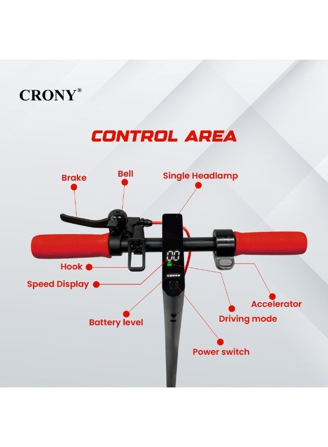 Crony M365 Front Suspension E-Scooter 250W Motor,25-45KM/h Speed, 10-25KM Range, 36V/7.8AH,Disc Brakes, Aluminum Alloy Frame, 120KG Max Load, LED Headlamp, App Connectivity, Foldable E-Scooter for Adults & Kids, Portable Commuter Scooter, Heavy-Duty E-Scooter, High-Speed Electric Scooter Long Range,Red - Image 3