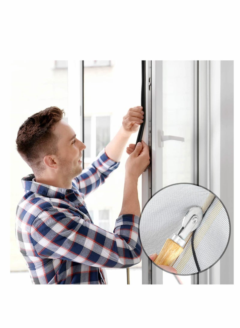 Y&D أداة تثبيت الشاشة مع مقبض خشبي ومجموعة أدوات إصلاح العجلات الفولاذية لتثبيت شاشات باب النافذة (0.12 بوصة × 26 قدم) - Image 2