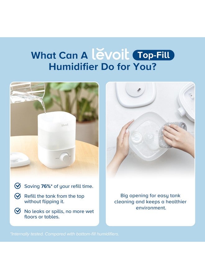 LEVOIT LEVOIT Top Fill Humidifiers for Bedroom, 2.5L Tank for Large Room, Easy to Fill & Clean, 28dB Quiet Cool Mist Air Humidifier for Home Baby Nursery & Plants, Auto Shut-off and BPA-Free for Safety, 25H - Image 3
