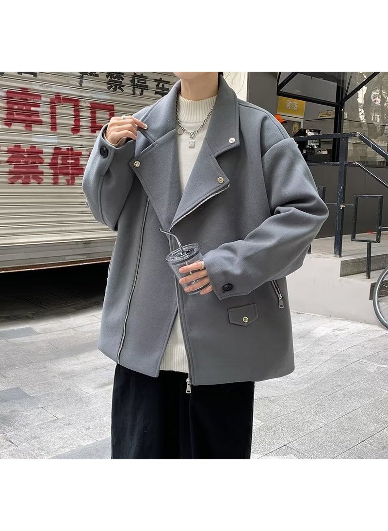 Generic - Mens Woolen Blazer Short Trendy Solid Coat Fall Winter Black - Image 1