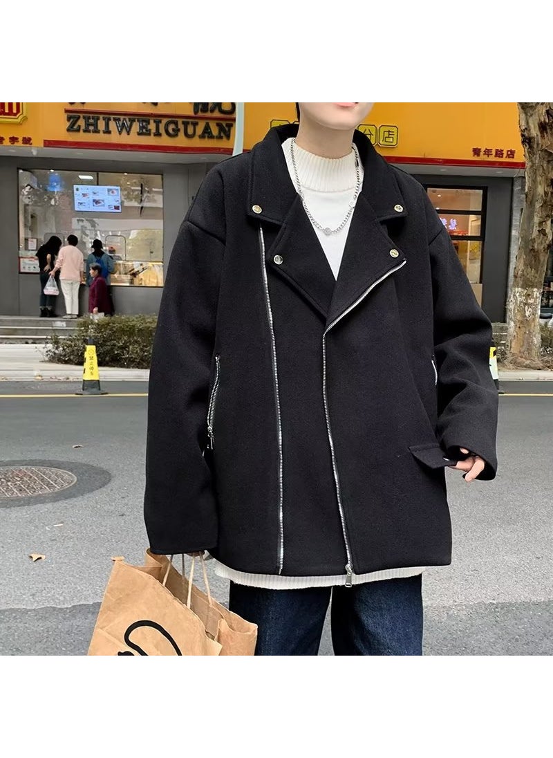 Generic - Mens Woolen Blazer Short Trendy Solid Coat Fall Winter Black - Image 1