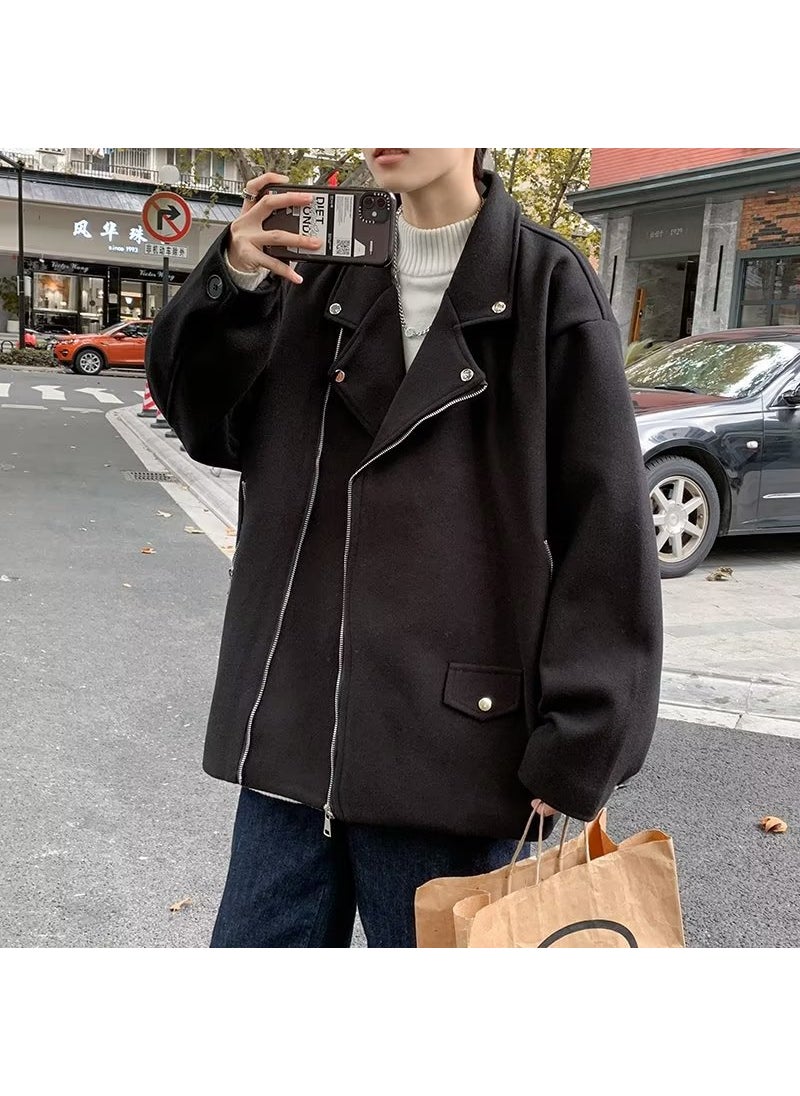Generic - Mens Woolen Blazer Short Trendy Solid Coat Fall Winter Black - Image 1