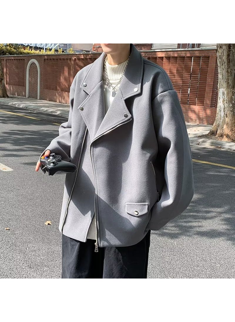 Generic - Mens Woolen Blazer Short Trendy Solid Coat Fall Winter Black - Image 1