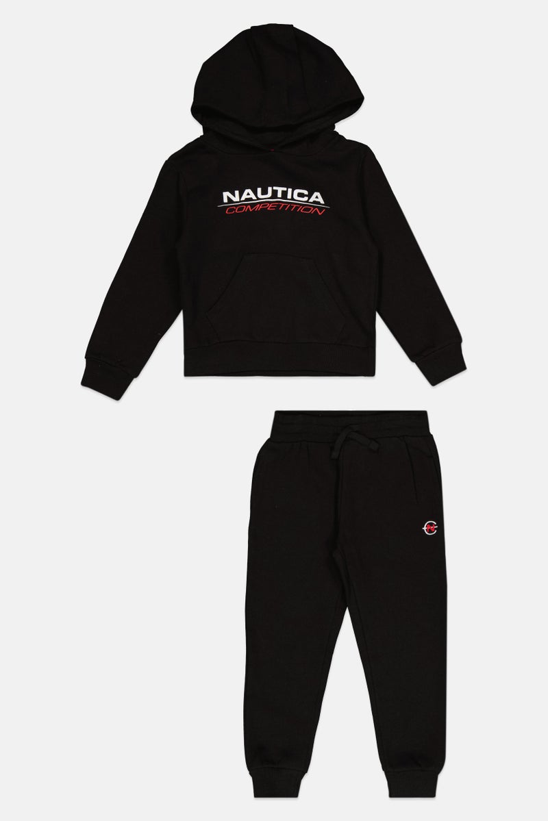 NAUTICA Kids Boy 2 Piece Brand Logo Hoodie And Jogger Pants, Black - Image 1
