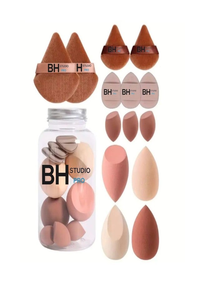 BH STUDIO PRO 14 Pcs Makeup Sponges Set With Storage Case, Latex Free Flawless Soft Setting, Beauty Blender Sponge Suitable for Liquid, Cream and Powder - Multicolored - Image 1