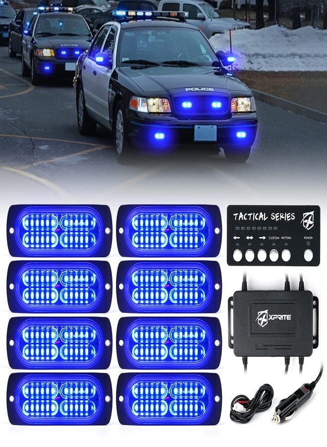 Xprite 24 LED Blue Surface Mount Strobe Police Lights Kit, Emergency Safety Warning Flashing Grille Safety Cop Marker Light Assembly for Volunteer Vehicles Trucks ATV UTV Motorcycle 8PCS - Image 1