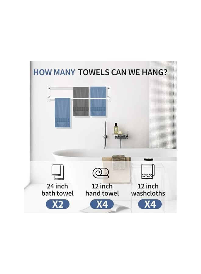 S-TOP Double Towel Bar for Bathroom, Adjustable 43-75cm Bathroom Towel Rack Wall Mounted, 304 Stainless Steel Towel Rail for Bathroom, Suitable for Bathroom Bar Kitchen Hotel - Image 2