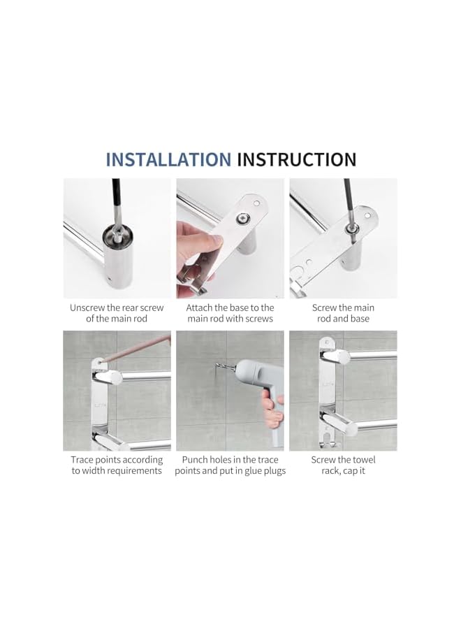 S-TOP Double Towel Bar for Bathroom, Adjustable 43-75cm Bathroom Towel Rack Wall Mounted, 304 Stainless Steel Towel Rail for Bathroom, Suitable for Bathroom Bar Kitchen Hotel - Image 5