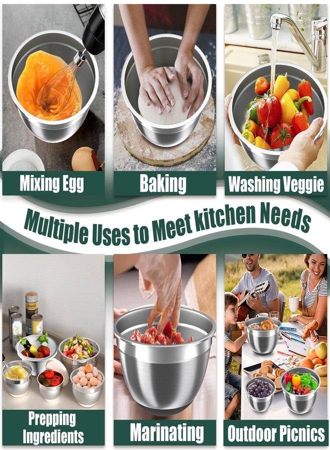 Nicdiet Mixing Bowls with Airtight Lids Set, 4 Stainless Steel Bowls Nesting Bowls & Colander, Kitchen Organizers and Storage Non-Slip Bottom, Size 1.3/1.8/2.4/3.0QT, Great for Mixing & Serving, Black - Image 5