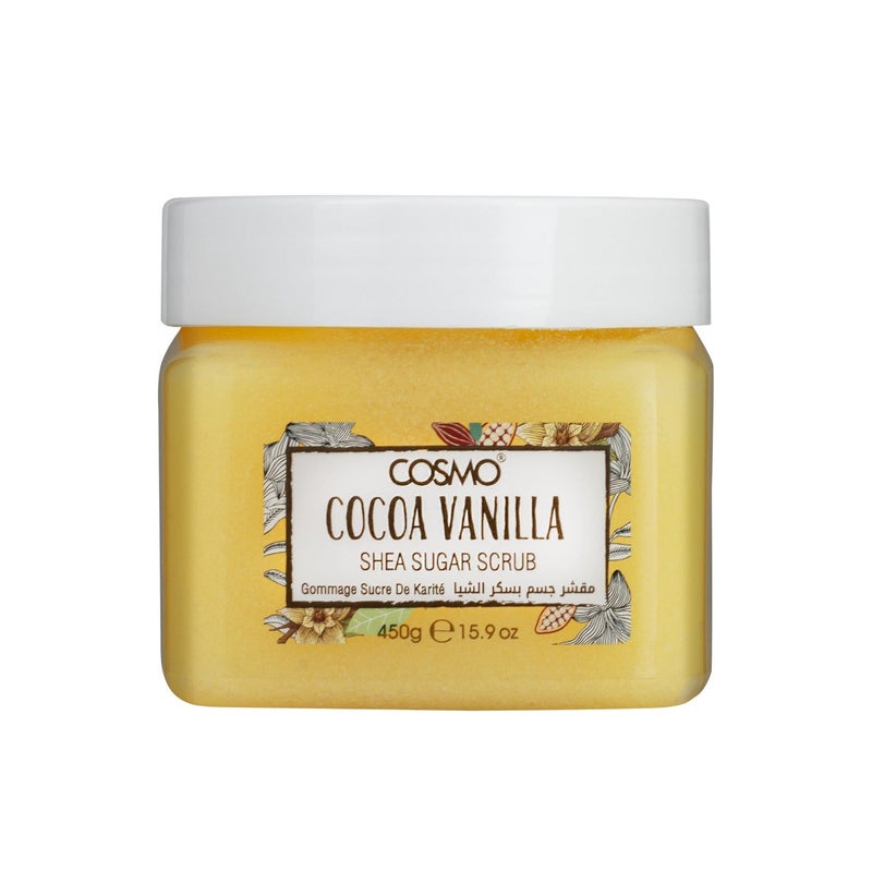 Cosmo Cocoa Vanilla Shea Sugar Scrub 450g, Exfoliating & Nourishing Body Scrub, Brightening & Hydrating, Face & Body, Natural Ingredient, Dead & Deep Skin Cleanser, All Skin Types, Deeply Moisturizing - Image 1