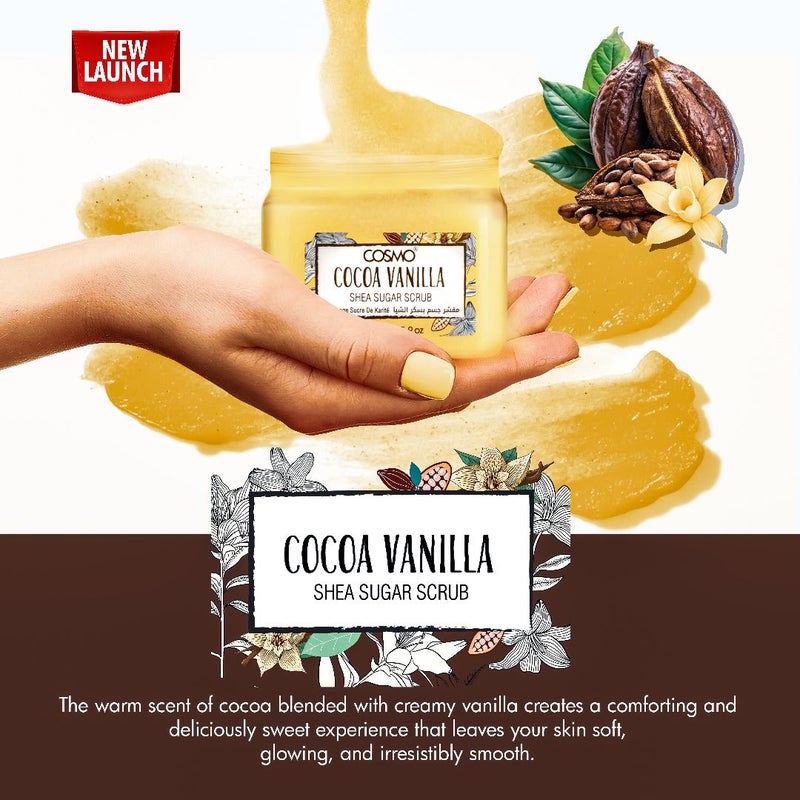 Cosmo Cocoa Vanilla Shea Sugar Scrub 450g, Exfoliating & Nourishing Body Scrub, Brightening & Hydrating, Face & Body, Natural Ingredient, Dead & Deep Skin Cleanser, All Skin Types, Deeply Moisturizing - Image 2