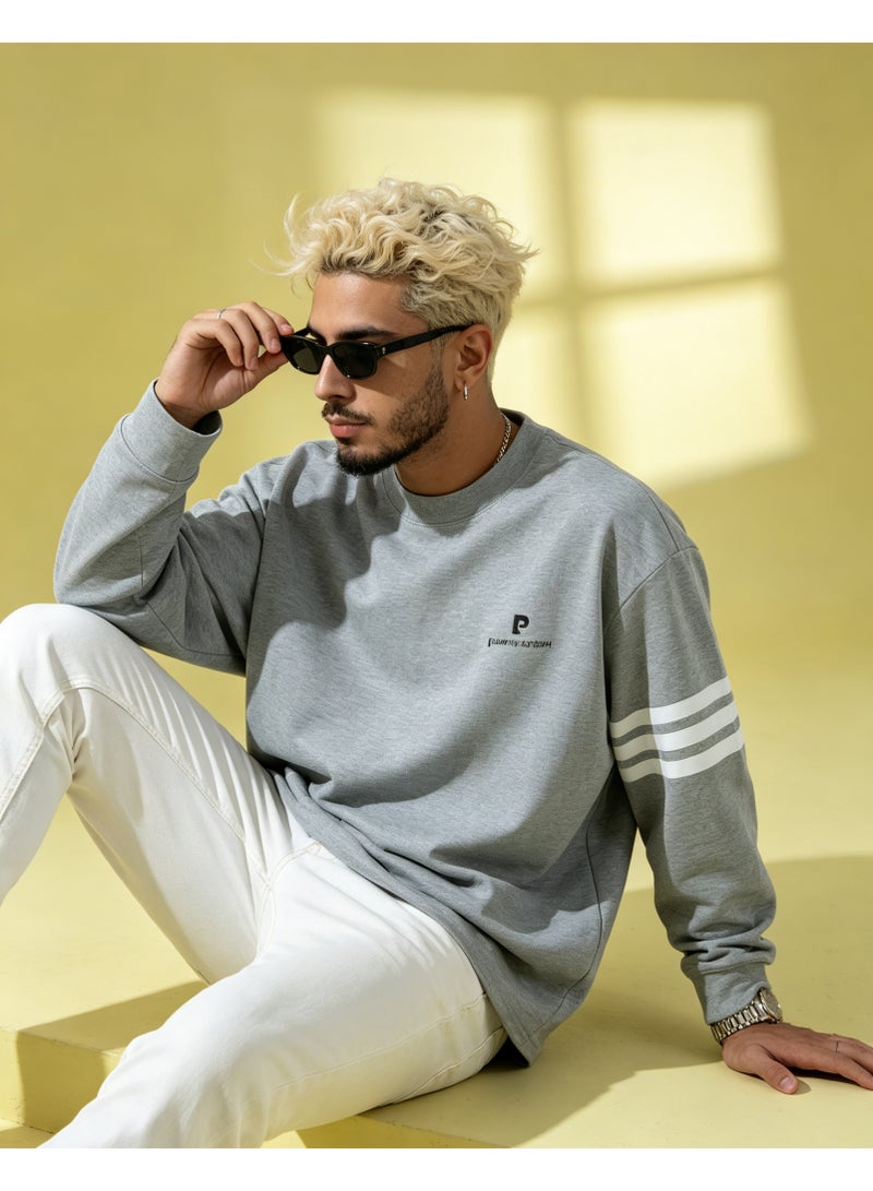 Pierre Cardin Men's & Women's Long Sleeve Casual Crew Neck Sweatshirt Regular Fit Daily Wear Light Grey - Image 3