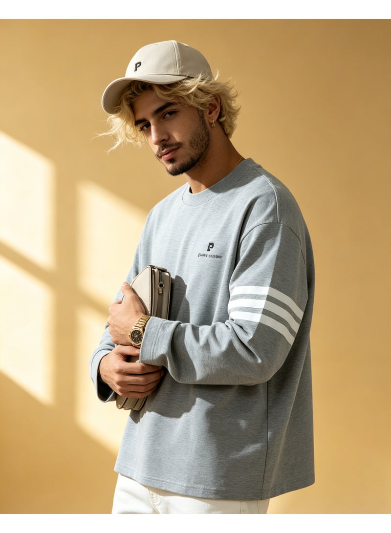 Pierre Cardin Men's & Women's Long Sleeve Casual Crew Neck Sweatshirt Regular Fit Daily Wear Light Grey - Image 2
