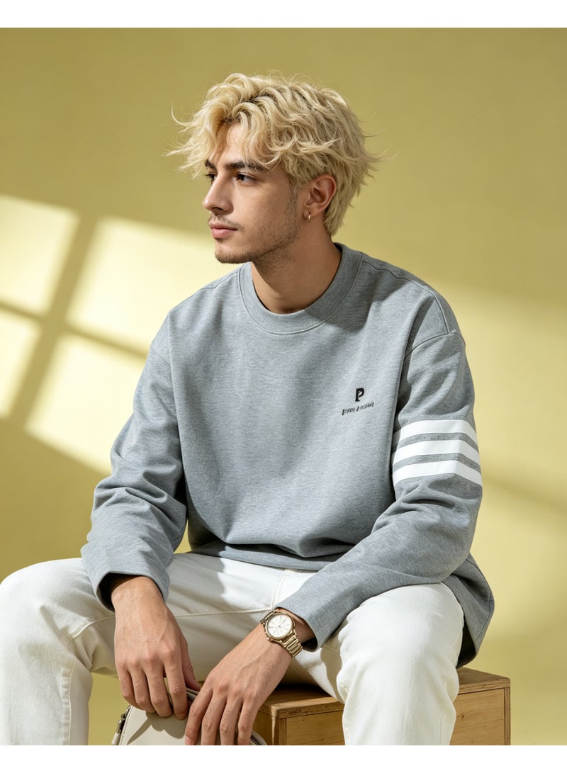 Pierre Cardin Men's & Women's Long Sleeve Casual Crew Neck Sweatshirt Regular Fit Daily Wear Light Grey - Image 1