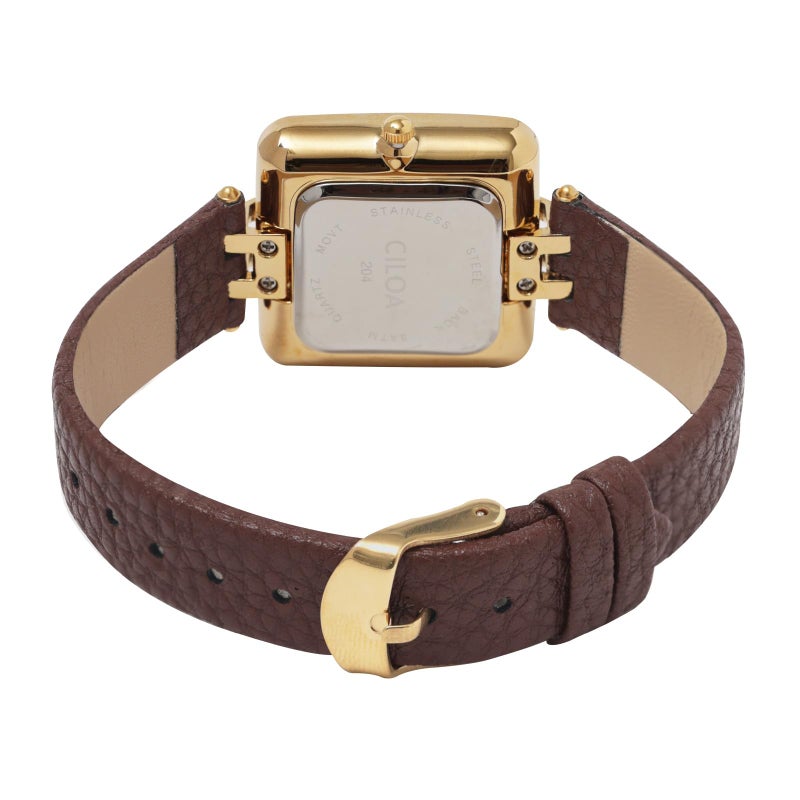 CILOA Women's Leather Strap Watch Dainty Elegant Gold Watches for Women Classic Casual Fashion Square Ladies Watch Gifts Present for Her. (Brown) - Image 2