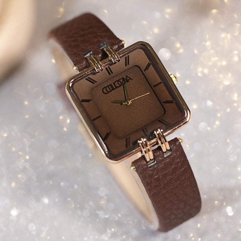 CILOA Women's Leather Strap Watch Dainty Elegant Gold Watches for Women Classic Casual Fashion Square Ladies Watch Gifts Present for Her. (Brown) - Image 5