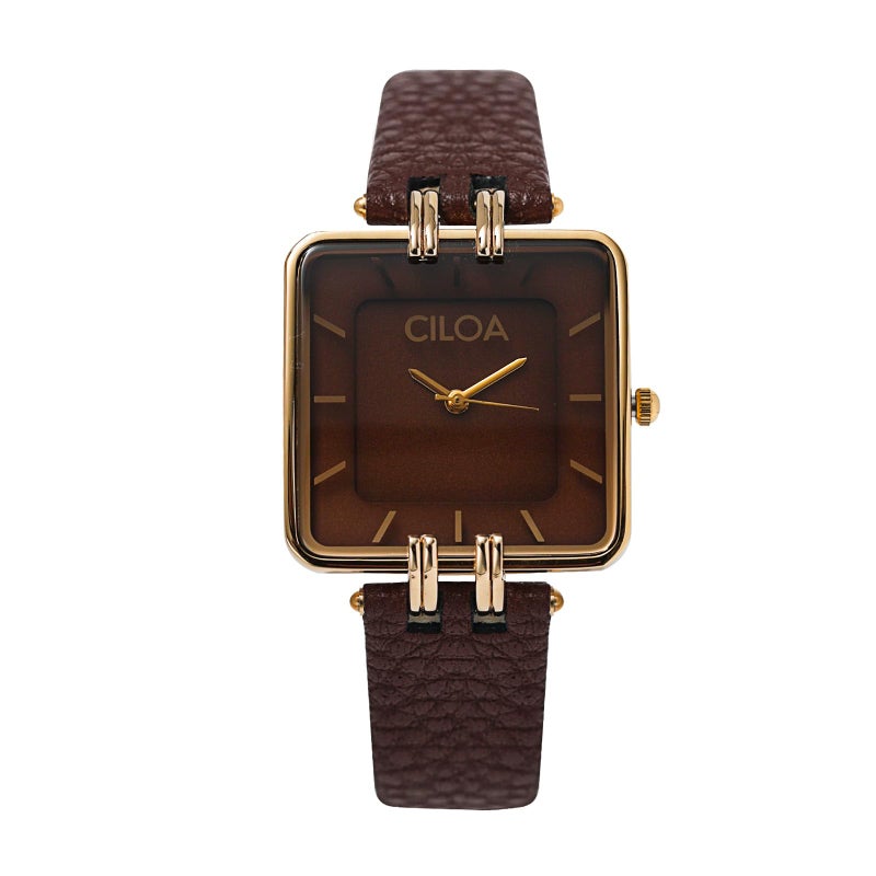 CILOA Women's Leather Strap Watch Dainty Elegant Gold Watches for Women Classic Casual Fashion Square Ladies Watch Gifts Present for Her. (Brown) - Image 1